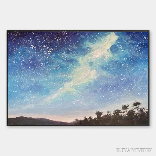 BUYARTVIEW Celestial Dreamscape – Nightscape Painting, Starry Sky , Panoramic Landscape, Horizontal Canvas - image 1