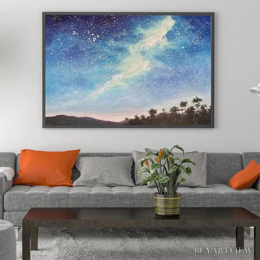 BUYARTVIEW Celestial Dreamscape – Nightscape Painting, Starry Sky , Panoramic Landscape, Horizontal Canvas - image 2