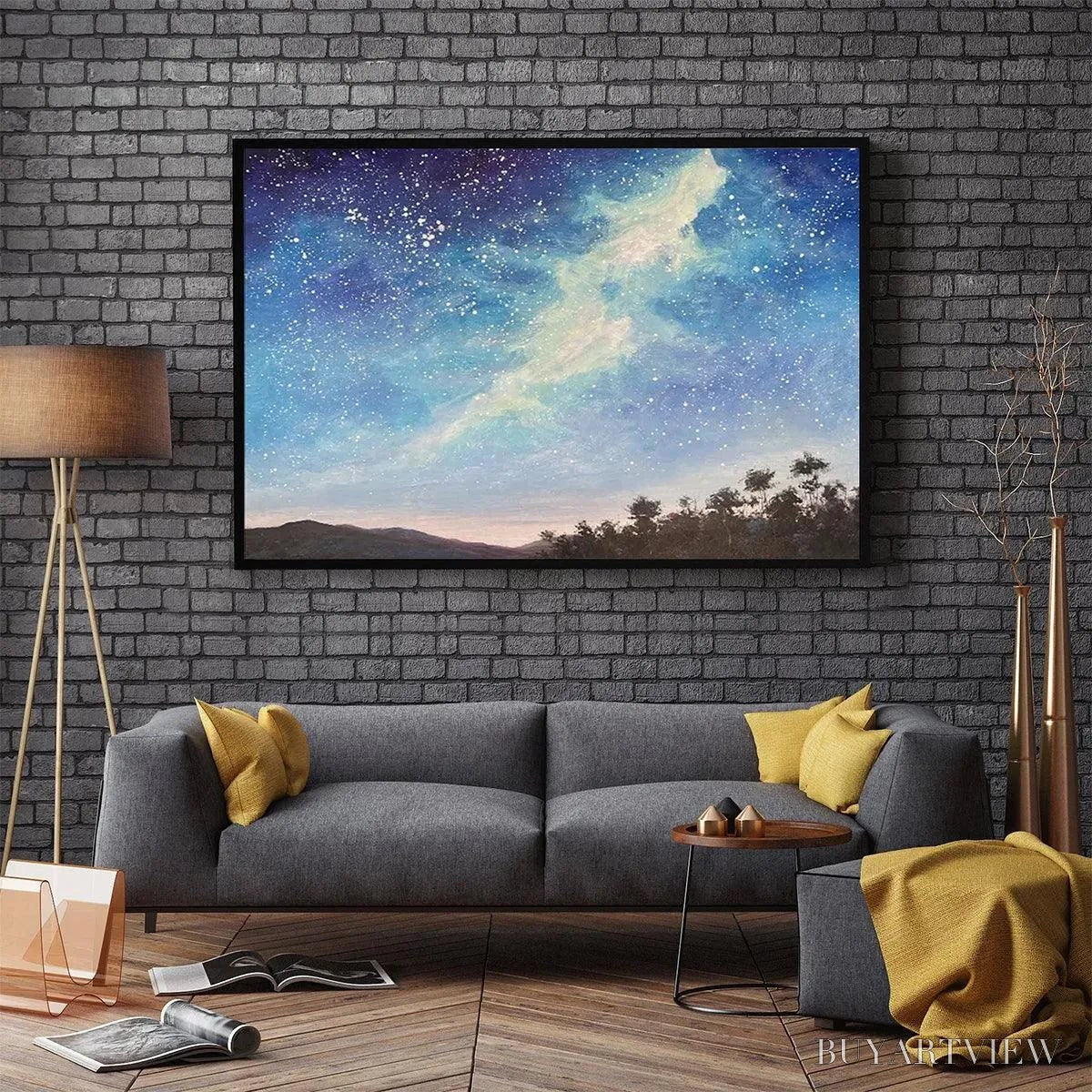 BUYARTVIEW Celestial Dreamscape – Nightscape Painting, Starry Sky , Panoramic Landscape, Horizontal Canvas - image 4