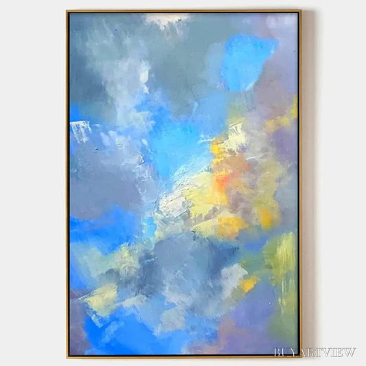 BUYARTVIEW Skyscape Serenade – Abstract Painting, Blue and Yellow , Textured Canvas, Vertical - image 1