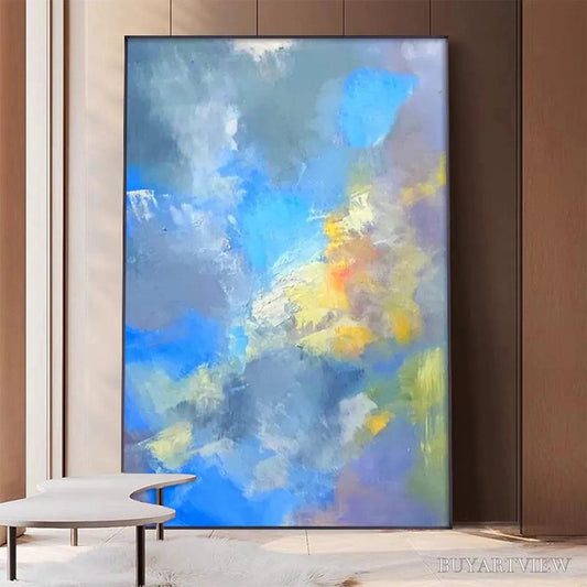 BUYARTVIEW Skyscape Serenade – Abstract Painting, Blue and Yellow , Textured Canvas, Vertical - image 2
