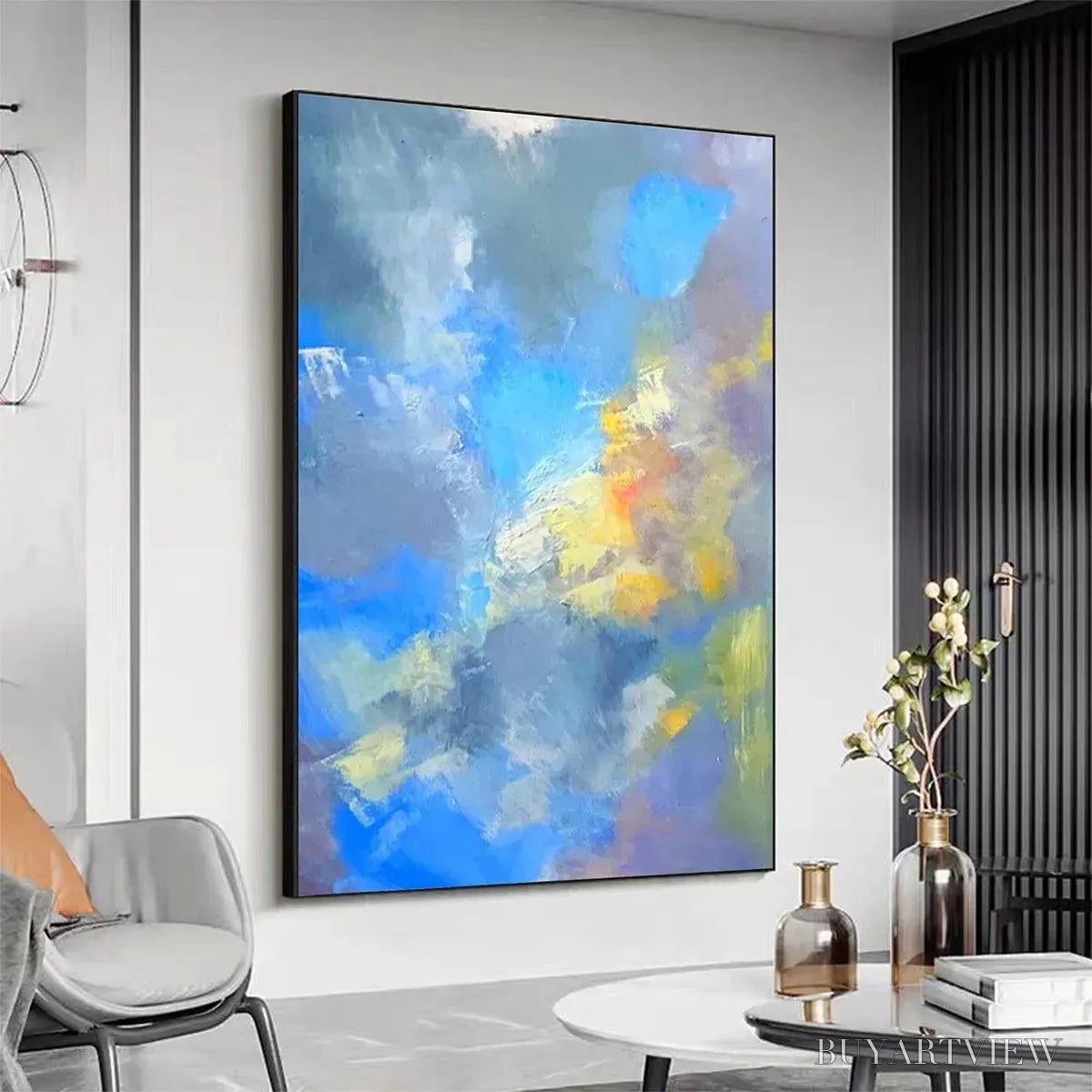 BUYARTVIEW Skyscape Serenade – Abstract Painting, Blue and Yellow , Textured Canvas, Vertical - image 4
