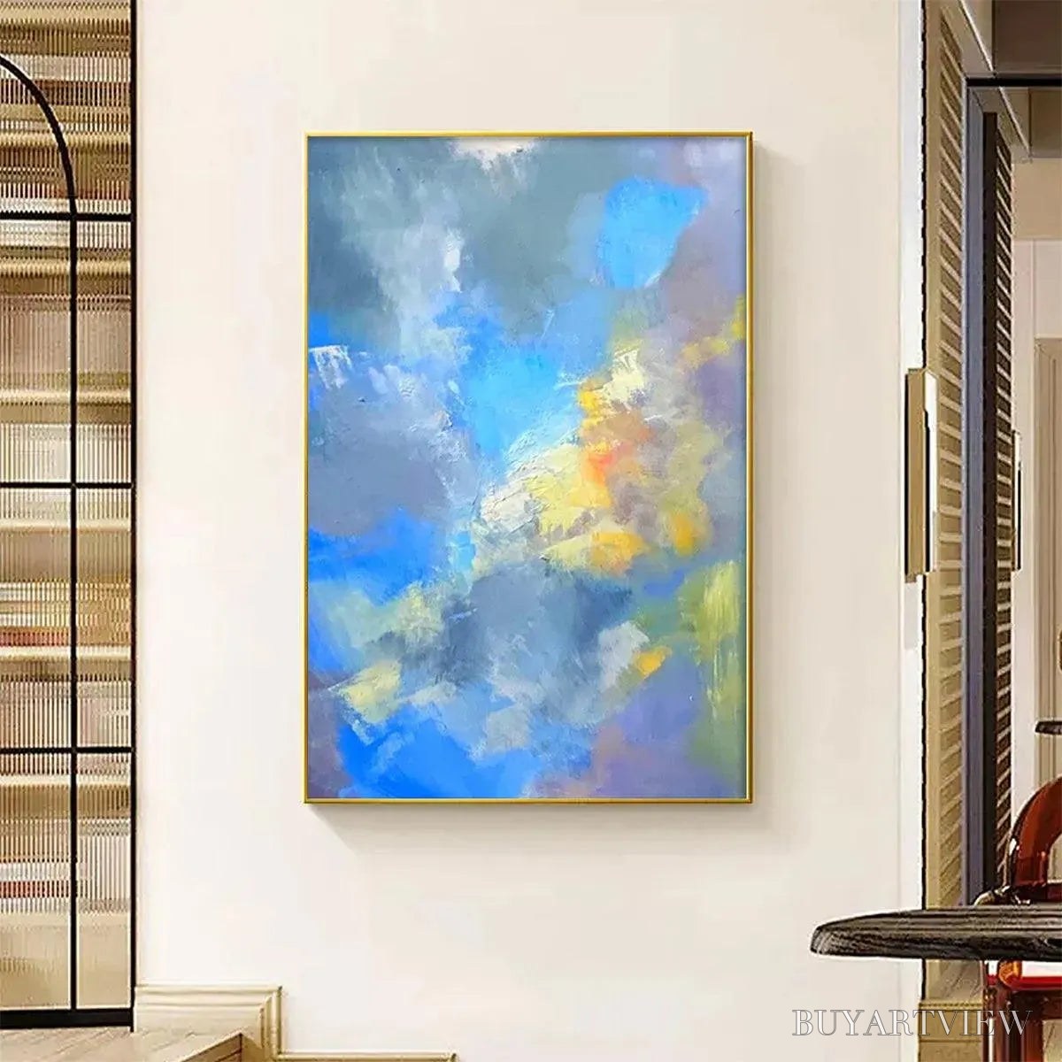 BUYARTVIEW Skyscape Serenade – Abstract Painting, Blue and Yellow , Textured Canvas, Vertical - image 5