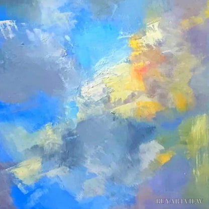 BUYARTVIEW Skyscape Serenade – Abstract Painting, Blue and Yellow , Textured Canvas, Vertical - image 6