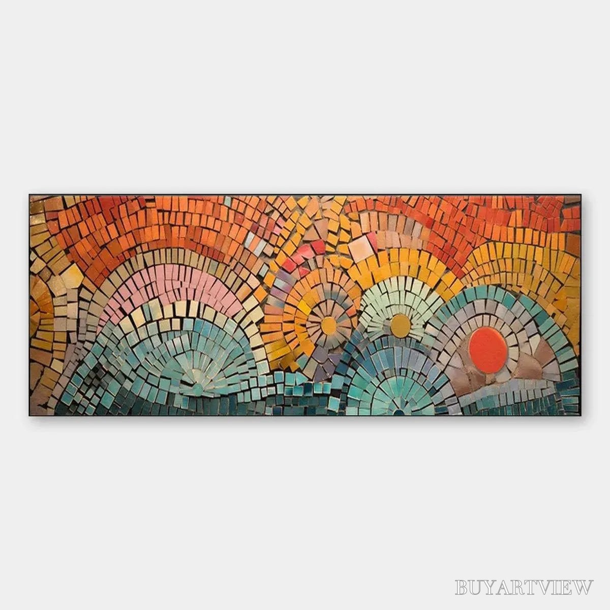 BUYARTVIEW Mosaic Sunset Panoramic – Mosaic Painting, Panoramic , Colorful Decor - image 1