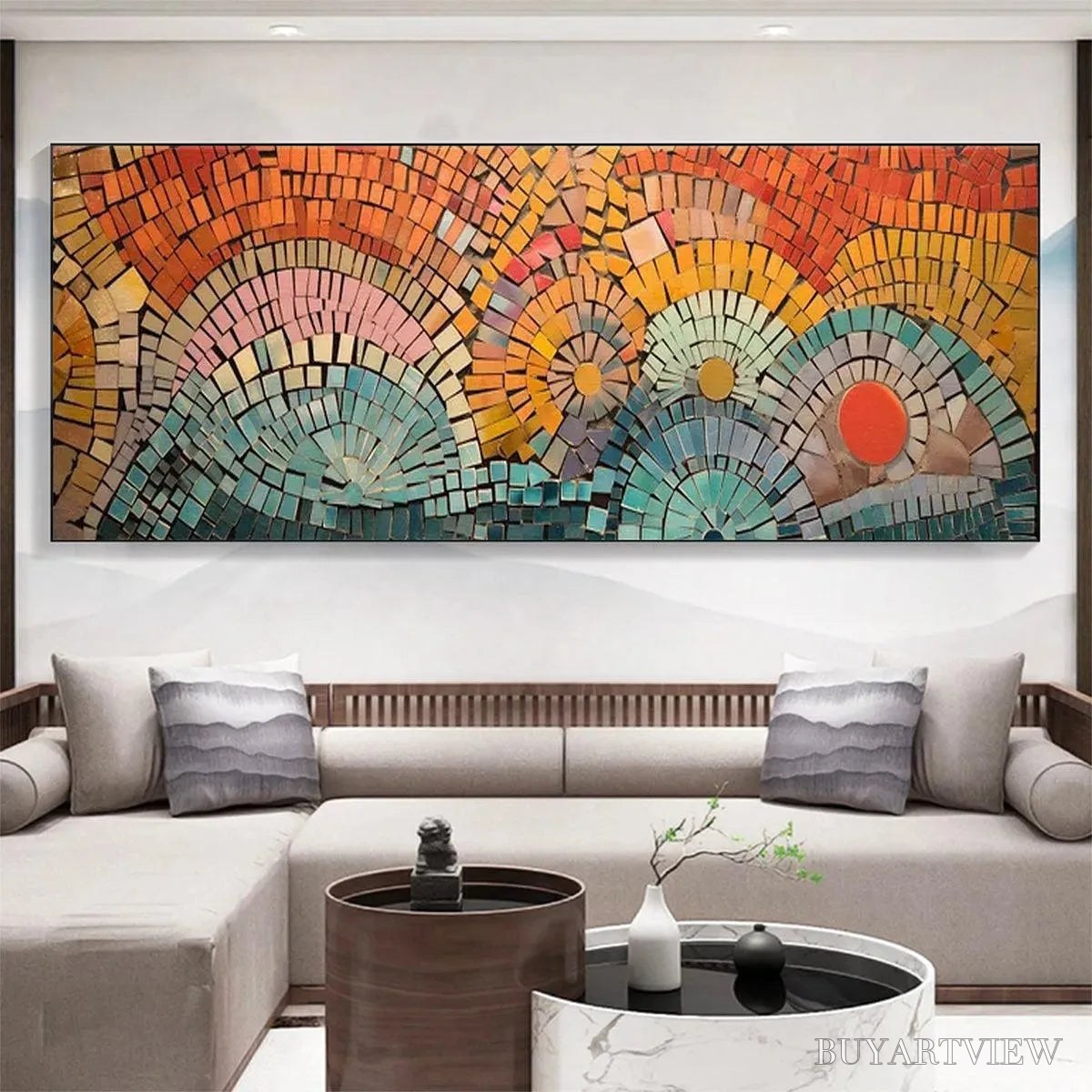 BUYARTVIEW Mosaic Sunset Panoramic – Mosaic Painting, Panoramic , Colorful Decor - image 2