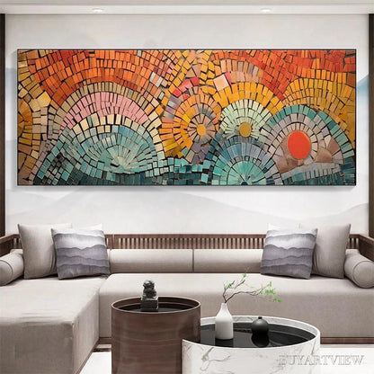 BUYARTVIEW Mosaic Sunset Panoramic – Mosaic Painting, Panoramic , Colorful Decor - image 2