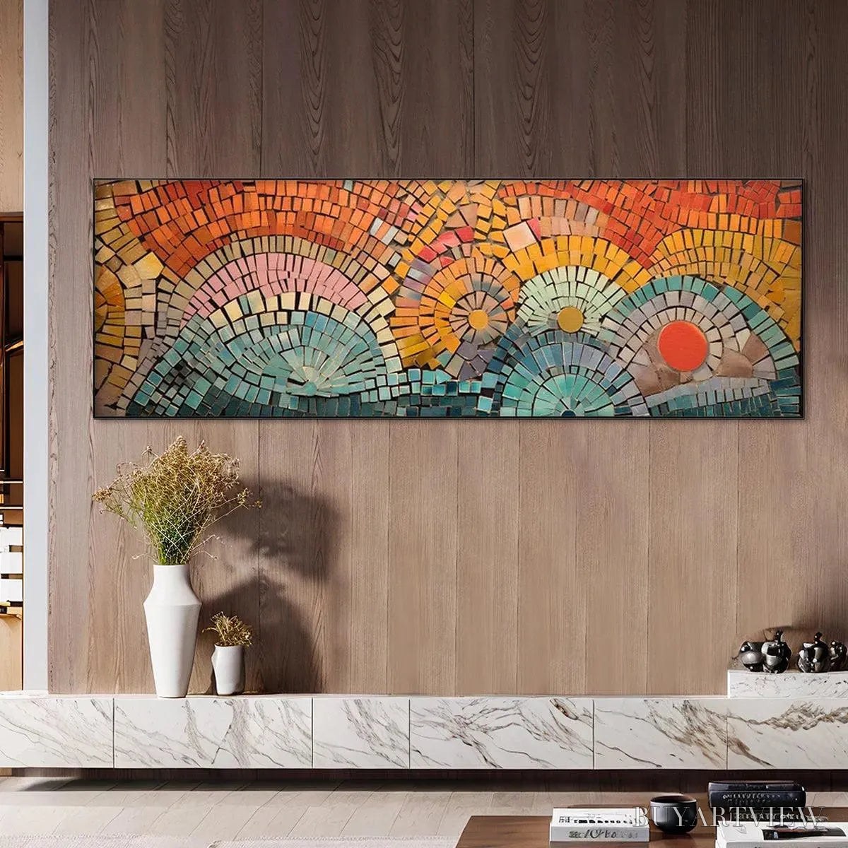 BUYARTVIEW Mosaic Sunset Panoramic – Mosaic Painting, Panoramic , Colorful Decor - image 4