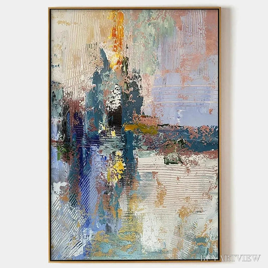 BUYARTVIEW Hazy Skies – Colorful Abstract Painting, Textured , Vertical Canvas, Modern Art - image 1