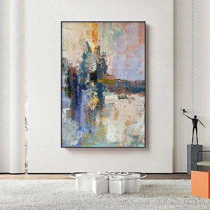 BUYARTVIEW Hazy Skies – Colorful Abstract Painting, Textured , Vertical Canvas, Modern Art - image 2