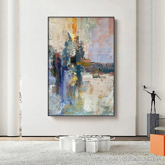 BUYARTVIEW Hazy Skies – Colorful Abstract Painting, Textured , Vertical Canvas, Modern Art - image 2