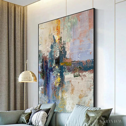 BUYARTVIEW Hazy Skies – Colorful Abstract Painting, Textured , Vertical Canvas, Modern Art - image 6