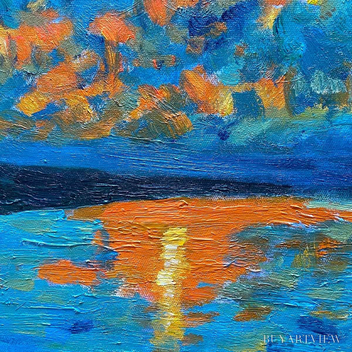 BUYARTVIEW Harvest Moon Over the Lake Panoramic – Landscape Painting, Panoramic , Moonlit Lake Decor - image 3