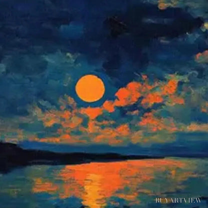 BUYARTVIEW Harvest Moon Over the Lake Panoramic – Landscape Painting, Panoramic , Moonlit Lake Decor - image 6