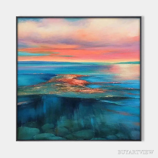 BUYARTVIEW Coral Reef Sunset – Vibrant Coastal Sunset Painting, Square - image 1