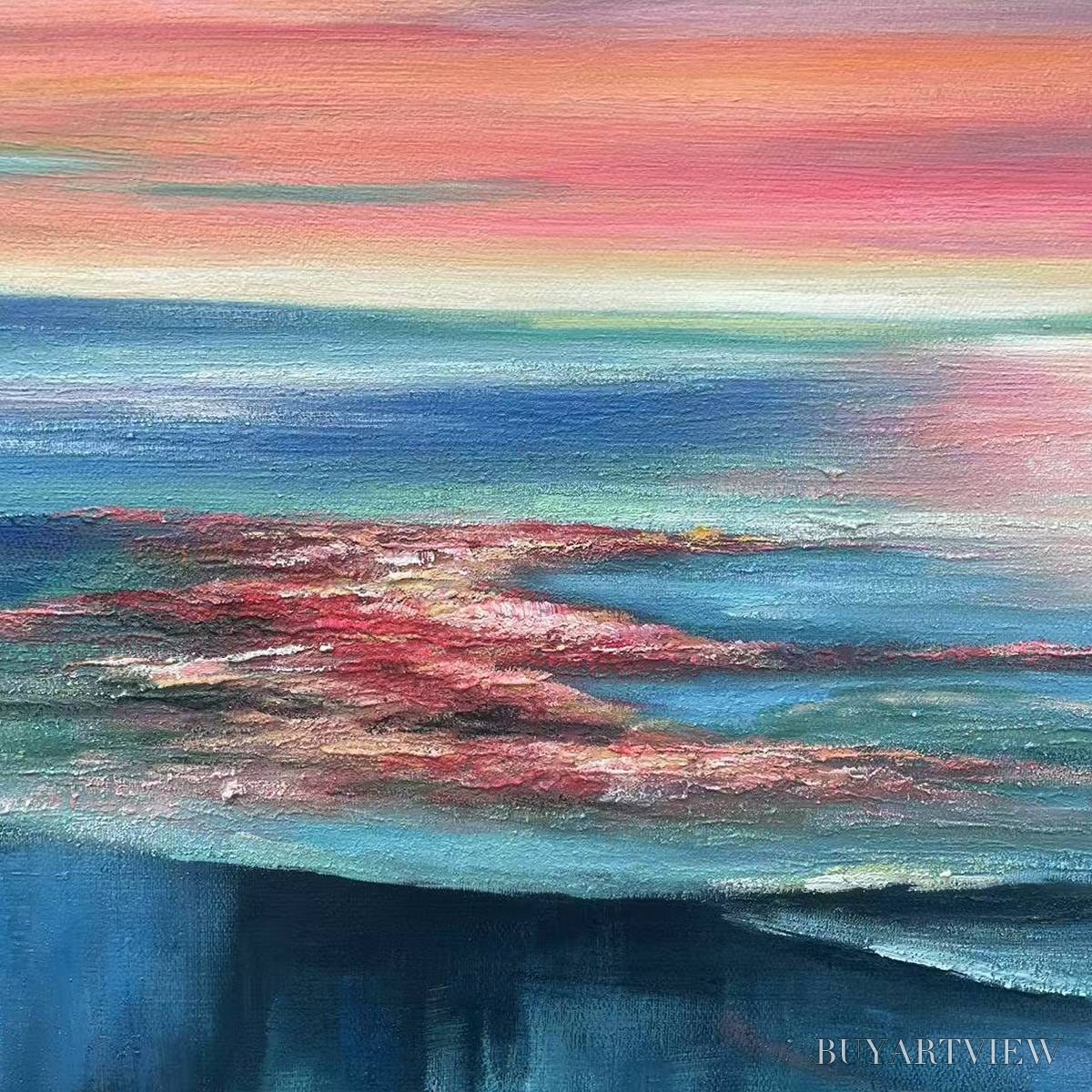 BUYARTVIEW Coral Reef Sunset – Vibrant Coastal Sunset Painting, Square - image 3