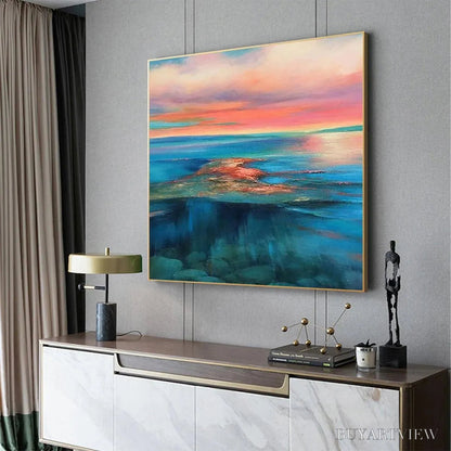 BUYARTVIEW Coral Reef Sunset – Vibrant Coastal Sunset Painting, Square - image 4