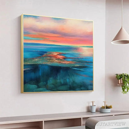BUYARTVIEW Coral Reef Sunset – Vibrant Coastal Sunset Painting, Square - image 5