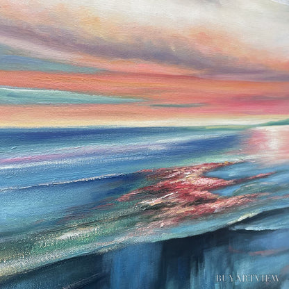 BUYARTVIEW Coral Reef Sunset – Vibrant Coastal Sunset Painting, Square - image 6