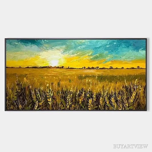 BUYARTVIEW Golden Sunset Field – Landscape Painting of a Wheat Field at Sunset - image 1