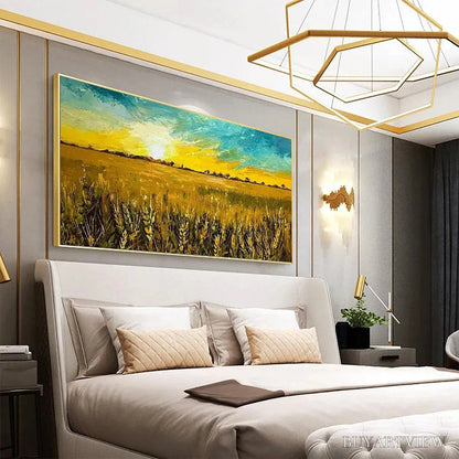 BUYARTVIEW Golden Sunset Field – Landscape Painting of a Wheat Field at Sunset - image 4