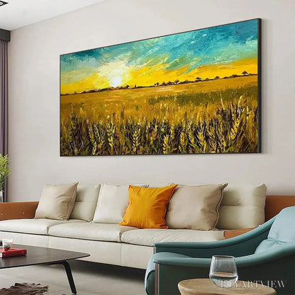 BUYARTVIEW Golden Sunset Field – Landscape Painting of a Wheat Field at Sunset - image 5