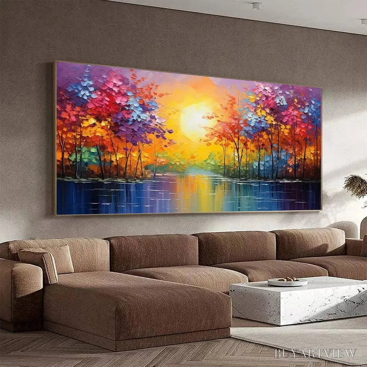 BUYARTVIEW Twilight Reflections – Colorful Landscape Painting of Trees by the Water - image 4