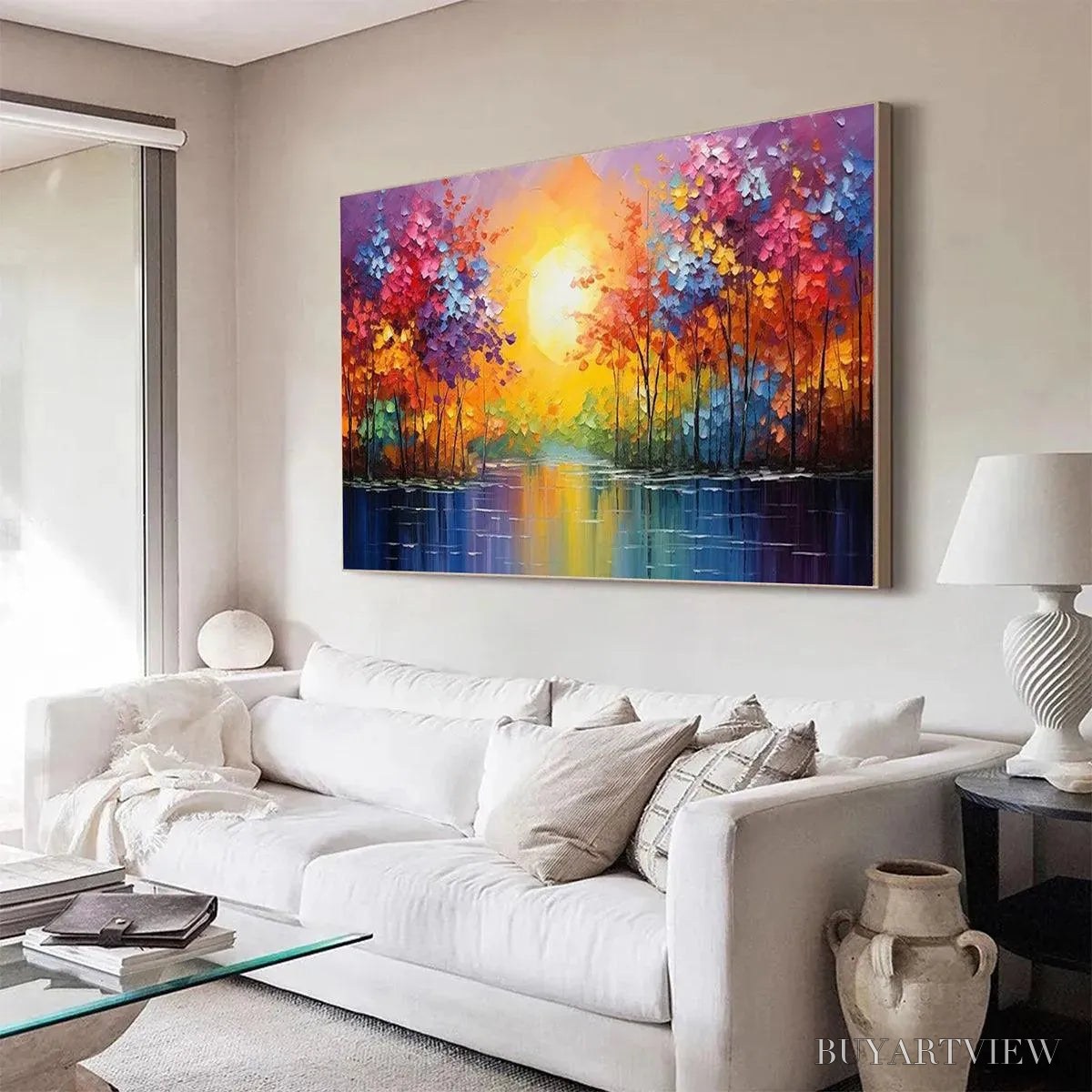 BUYARTVIEW Twilight Reflections – Colorful Landscape Painting of Trees by the Water - image 5