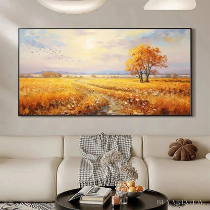 BUYARTVIEW Golden Harvest – Landscape Painting of a Golden Field at Sunset - image 2