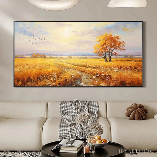 BUYARTVIEW Golden Harvest – Landscape Painting of a Golden Field at Sunset - image 2