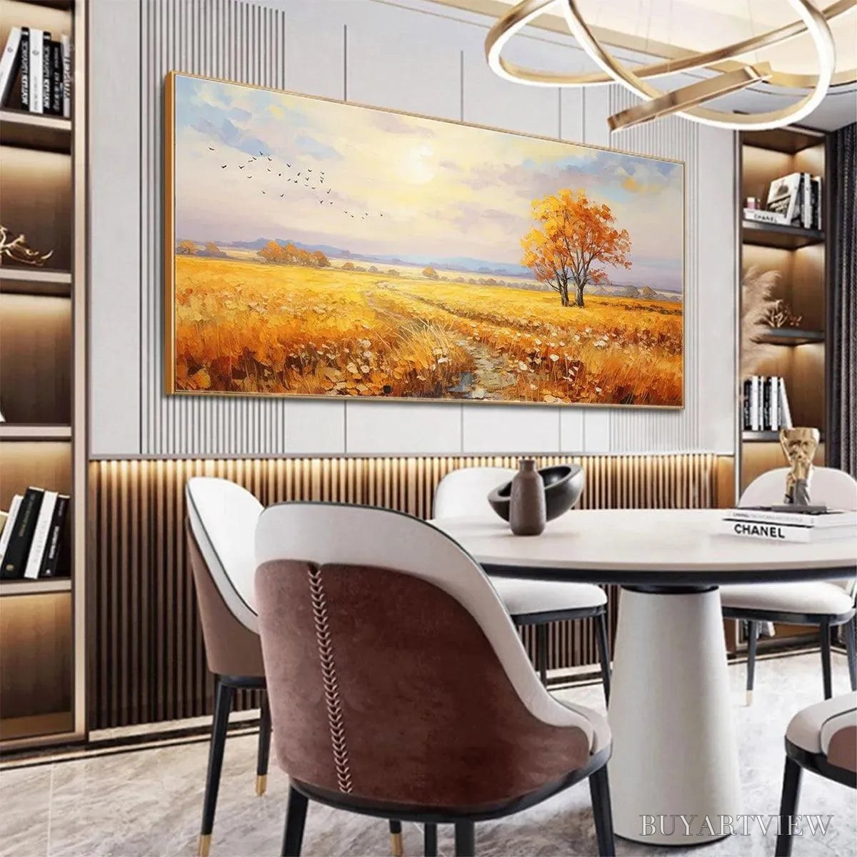 BUYARTVIEW Golden Harvest – Landscape Painting of a Golden Field at Sunset - image 4
