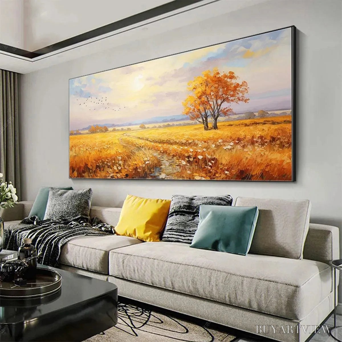 BUYARTVIEW Golden Harvest – Landscape Painting of a Golden Field at Sunset - image 5