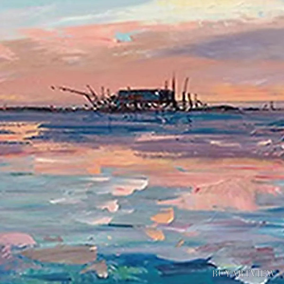 BUYARTVIEW Dusk Reflections – Panoramic Coastal Sunset Painting, Minimalist - image 4