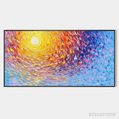 BUYARTVIEW Sunrise Serenade – Textured Abstract Sunrise Painting in Yellow and Blue - image 1