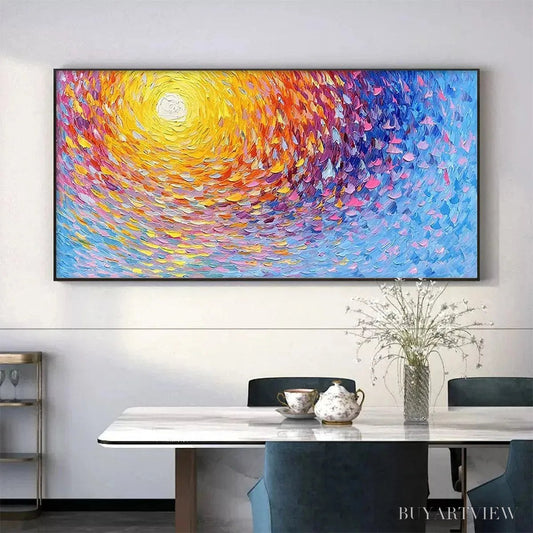 BUYARTVIEW Sunrise Serenade – Textured Abstract Sunrise Painting in Yellow and Blue - image 2