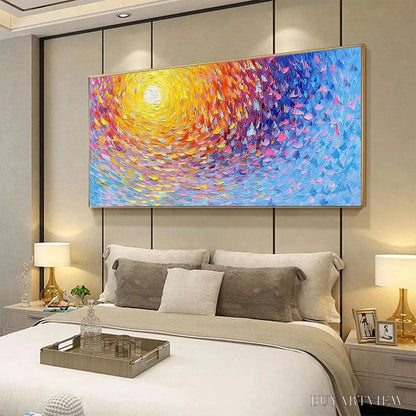 BUYARTVIEW Sunrise Serenade – Textured Abstract Sunrise Painting in Yellow and Blue - image 4