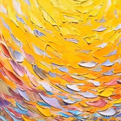 BUYARTVIEW Sunrise Serenade – Textured Abstract Sunrise Painting in Yellow and Blue - image 5