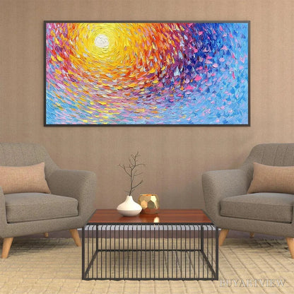 BUYARTVIEW Sunrise Serenade – Textured Abstract Sunrise Painting in Yellow and Blue - image 6