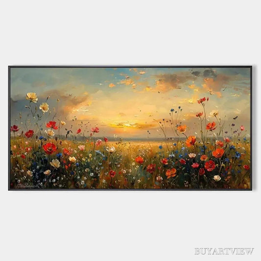 BUYARTVIEW Sunset Field – Colorful Wildflower Field Landscape Painting - image 1