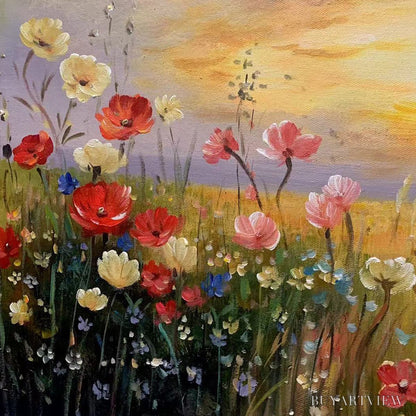 BUYARTVIEW Sunset Field – Colorful Wildflower Field Landscape Painting - image 3