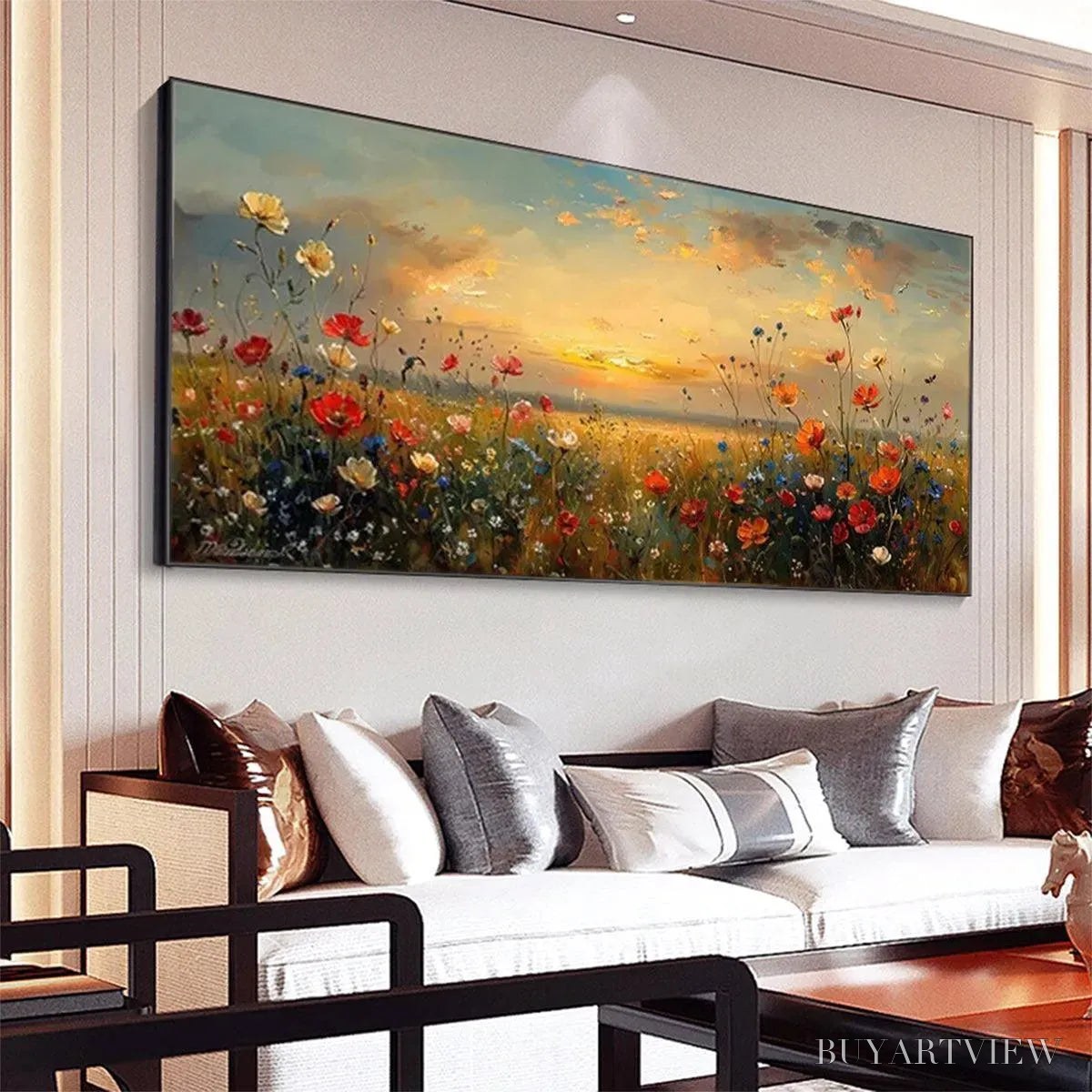 BUYARTVIEW Sunset Field – Colorful Wildflower Field Landscape Painting - image 4