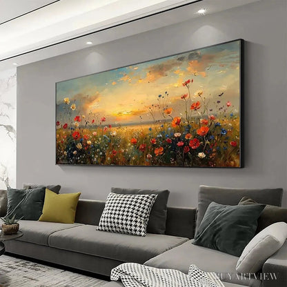 BUYARTVIEW Sunset Field – Colorful Wildflower Field Landscape Painting - image 5
