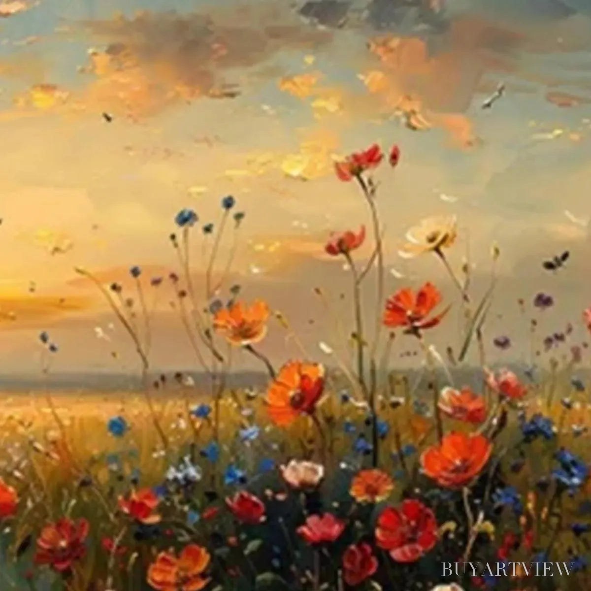 BUYARTVIEW Sunset Field – Colorful Wildflower Field Landscape Painting - image 6