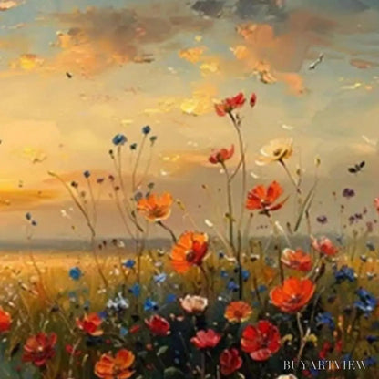 BUYARTVIEW Sunset Field – Colorful Wildflower Field Landscape Painting - image 6