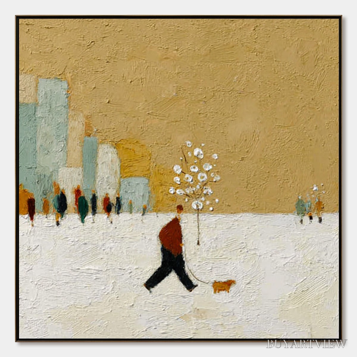 BUYARTVIEW Winter Stroll – Textured Figurative Cityscape Painting - image 1