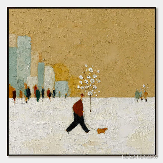 BUYARTVIEW Winter Stroll – Textured Figurative Cityscape Painting - image 1