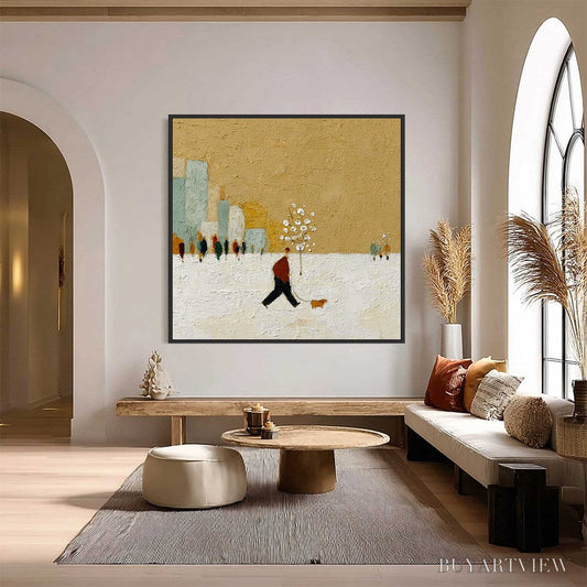 BUYARTVIEW Winter Stroll – Textured Figurative Cityscape Painting - image 2