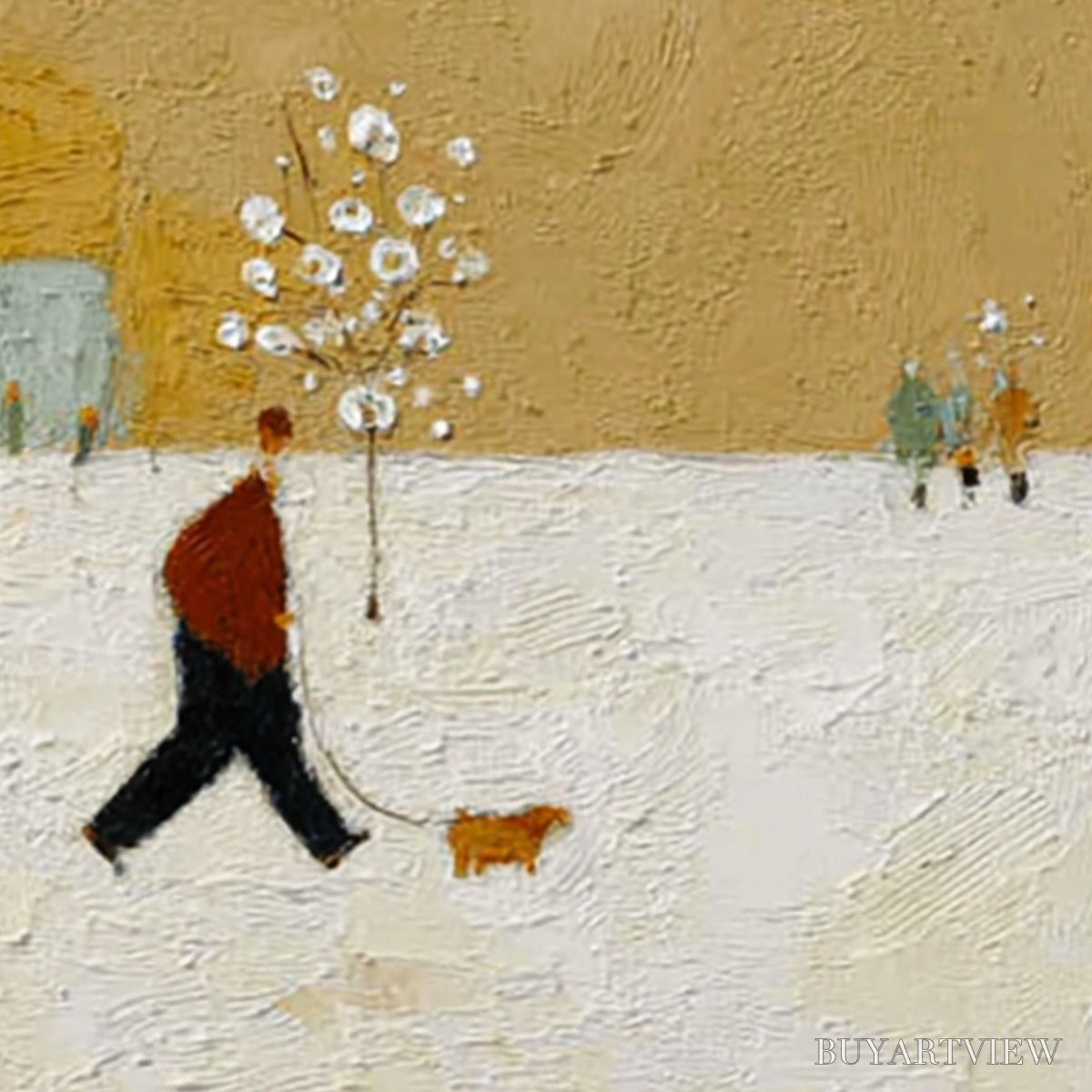 BUYARTVIEW Winter Stroll – Textured Figurative Cityscape Painting - image 3
