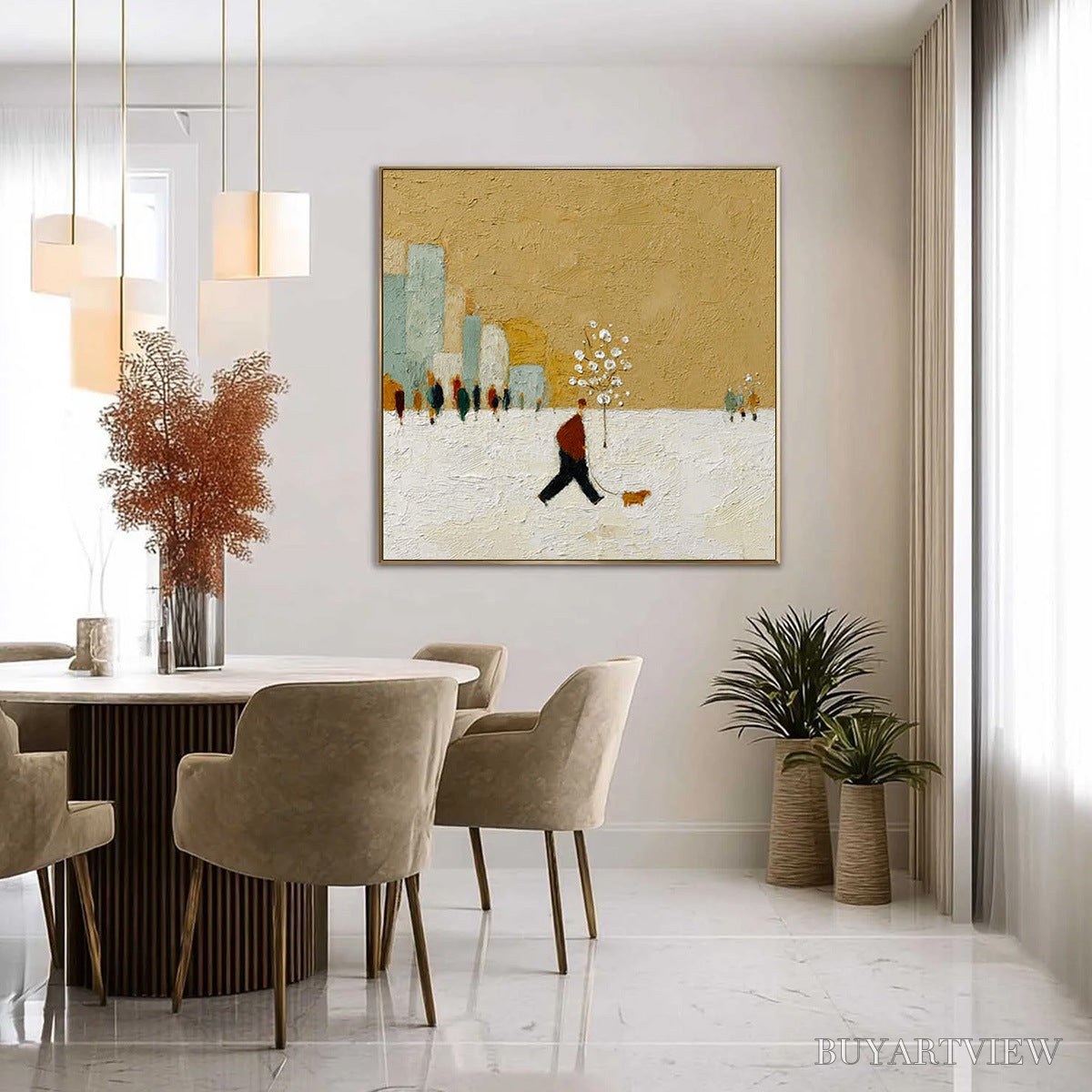BUYARTVIEW Winter Stroll – Textured Figurative Cityscape Painting - image 4