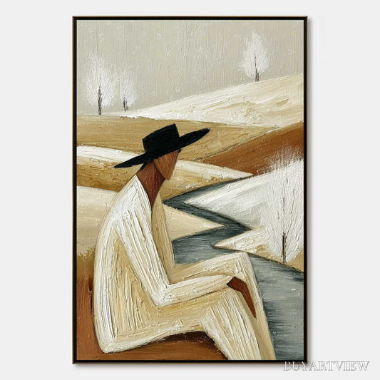 BUYARTVIEW Winter'S Repose – Textured Minimalist Figurative Landscape Painting - image 1